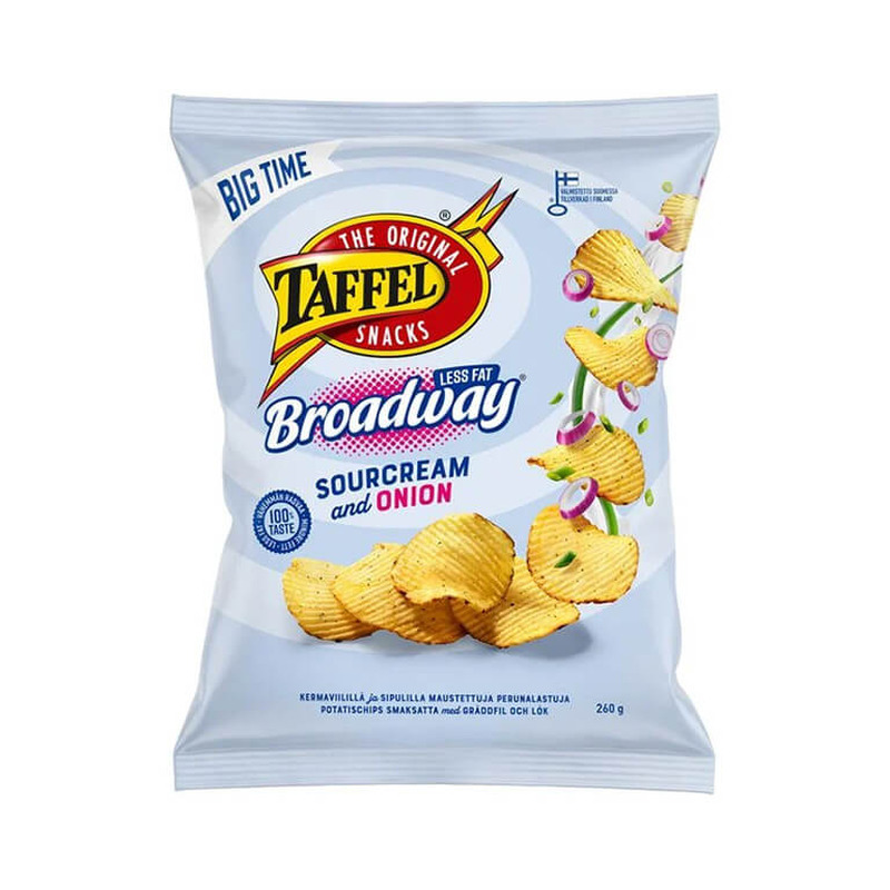 Kartulikrõpsud Broadway hapukoore- ja sibulamaitselised Less Fat TAFFEL 260 g
