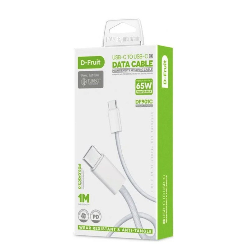 Kaabel USB-C - USB-C 1m, valge (DF901C), D-FRUIT, 1 tk