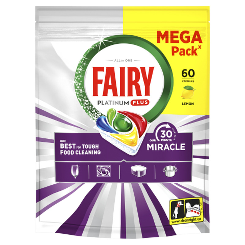 Nõudepesukapslid FAIRY Platinum+ Lemon Miracle, 60tk