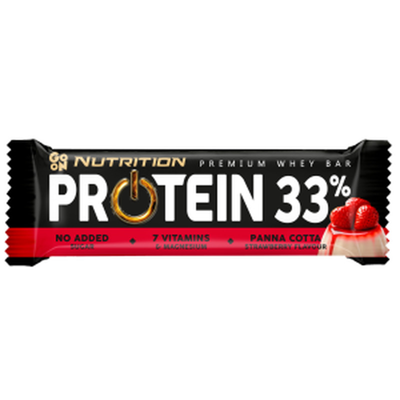 Proteiinibatoon 33% panna cotta-maasikamaitseline, GO ON NUTRITION, 50 g