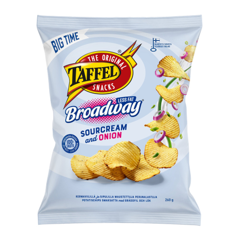Kartulikrõpsud hapukoore-sibulamaitselised Taffel Broadway Less Fat 260g