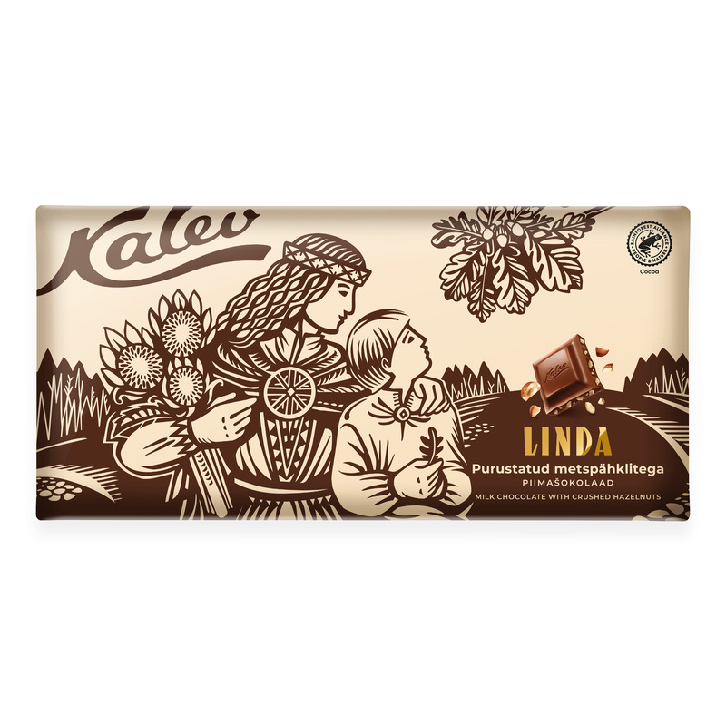 Linda piimašokolaad purustatud metspähklitega, KALEV, 270 g