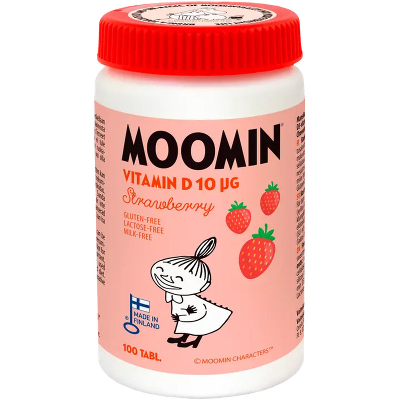 Moomin D-vitamiini närimistabletid maasika 10µg 100tk 37,5g