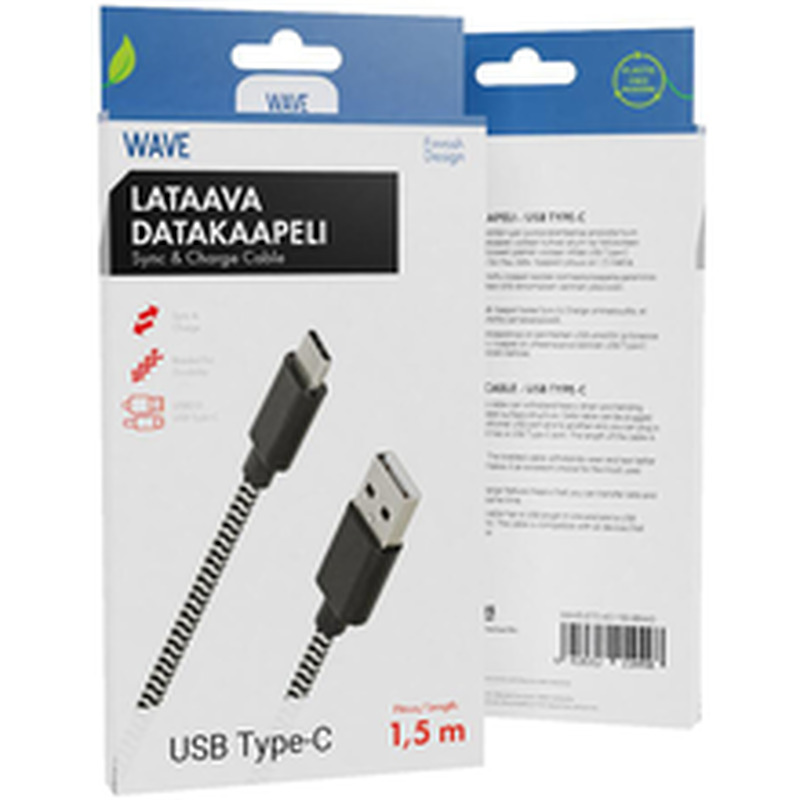 Datakaabel USB type-c 1,5m must/valge