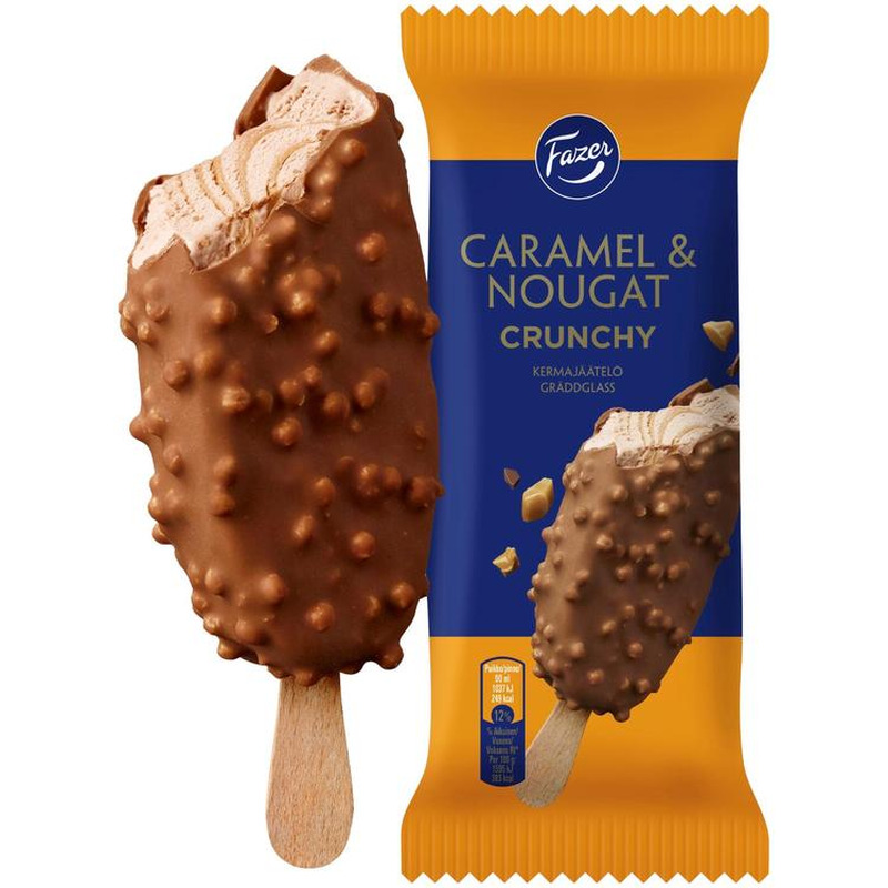 Fazer karamelli ja nugatiga krõmpsuv pulgajäätis, 65 g/90 ml