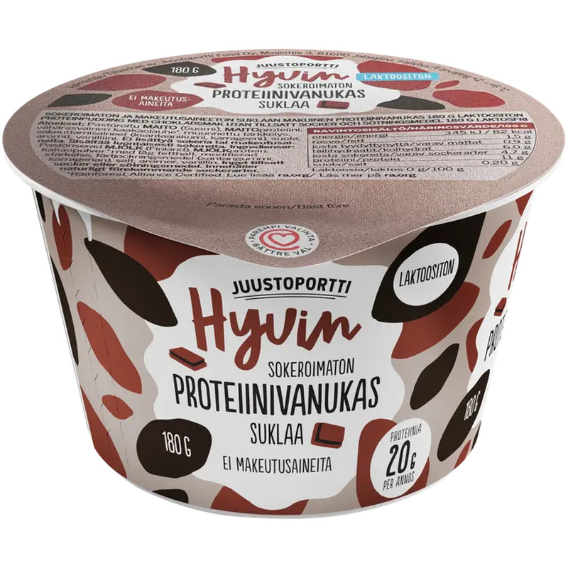 Juustoportti Hyvin šokolaadimaitseline proteiinipuding, laktoosivaba, 180 g