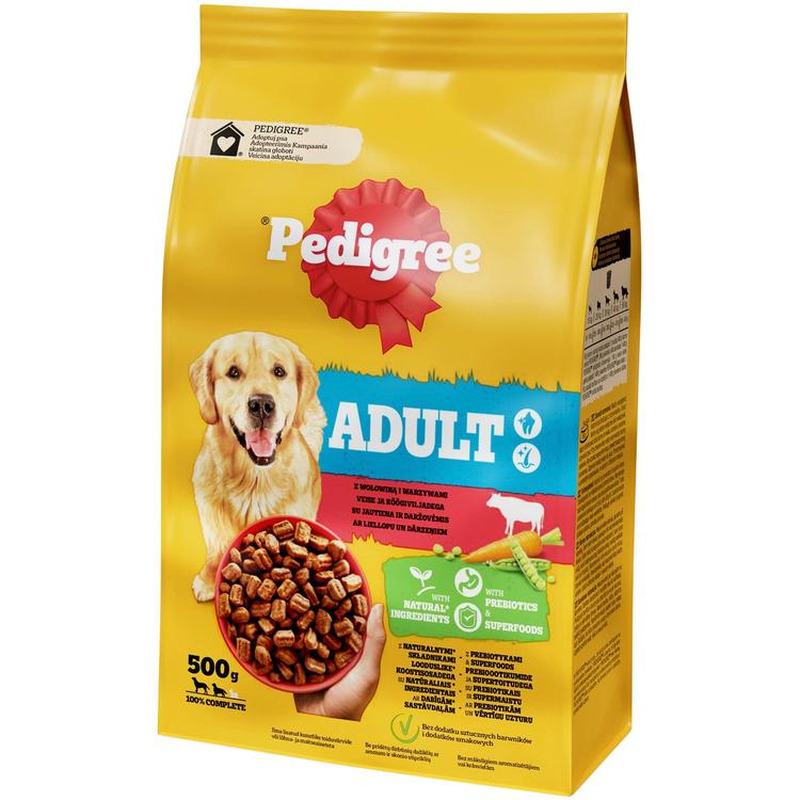 Kuivtoit PEDIGREE täiskasvanud koerale, veise ja köögiviljadega, 500 g