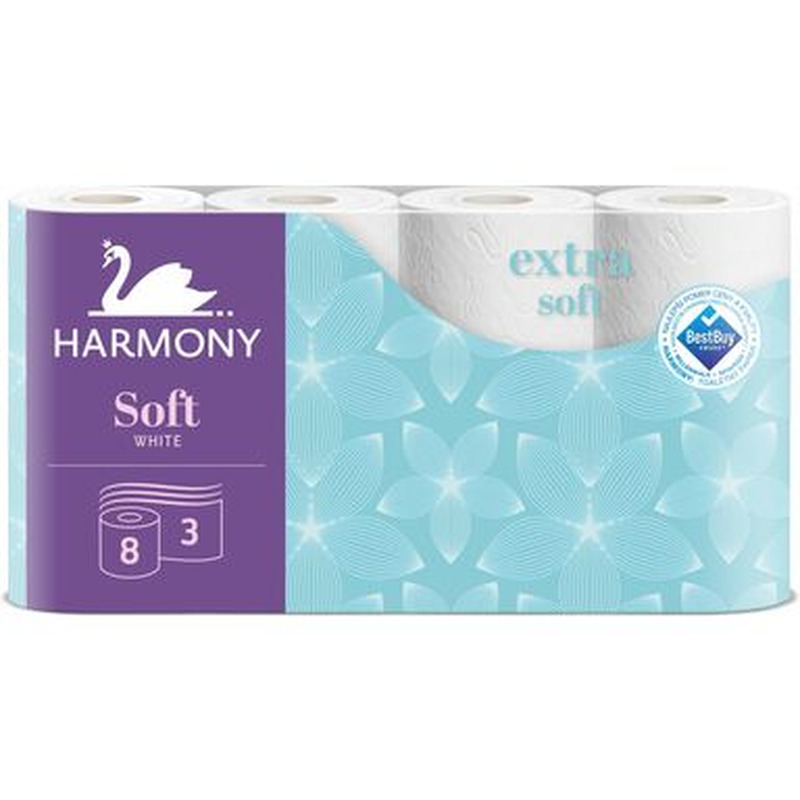 HARMONY Soft Tualettpaber 8 rl (3 kihiline, valge)