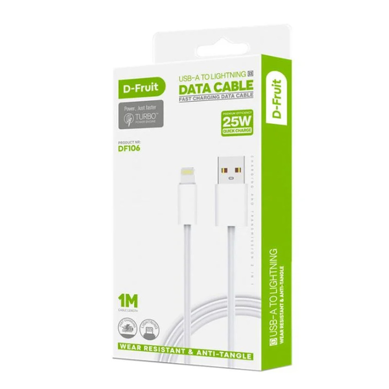 Kaabel USB-A - Lightning 1m, valge, D-FRUIT, 1 tk
