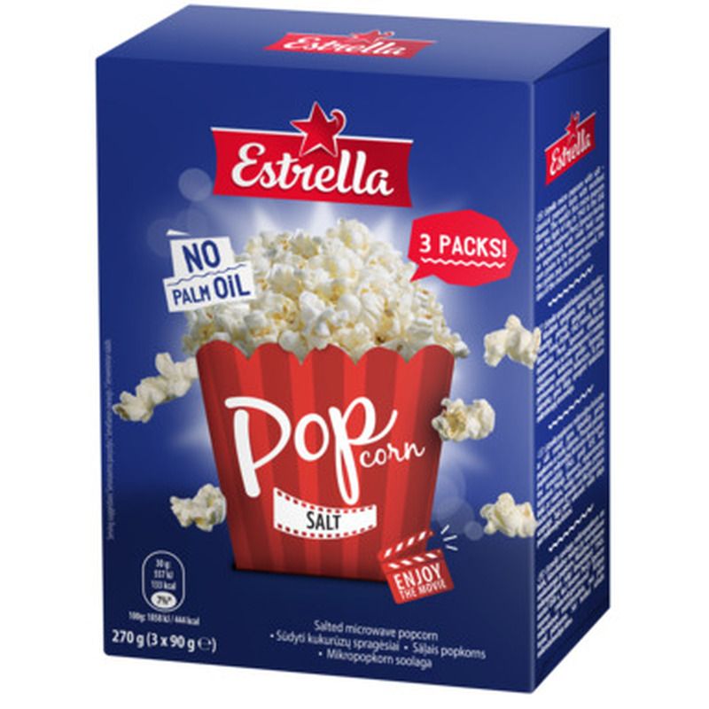 Mikropopkorn soolaga (3x90g), ESTRELLA, 270g