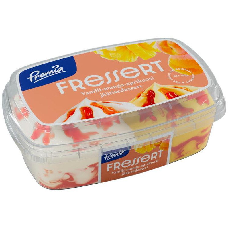 Vanilli- ja mango-koorejäätis aprikoositäidisega, PREMIA, 400 g