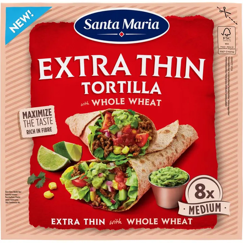 Santa Maria eriti õhukesed täisteranisujahust tortillad, 240 g