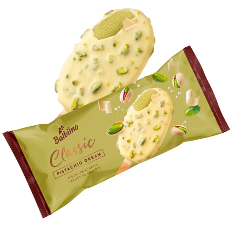 Pistaatsia-koorejäätis pistaatsiatükkidega valges glasuuris Classic 100ml/67g