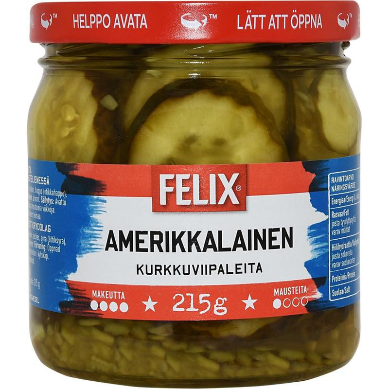 Felix, ameerikapärased kurgiviilud magusas marinaadis, 410 g
