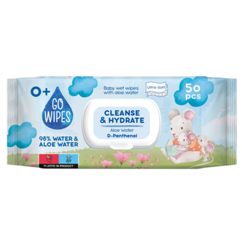 GO WIPES Beebisalvrätikud Aloe Vera ja D-pantenooliga 50tk
