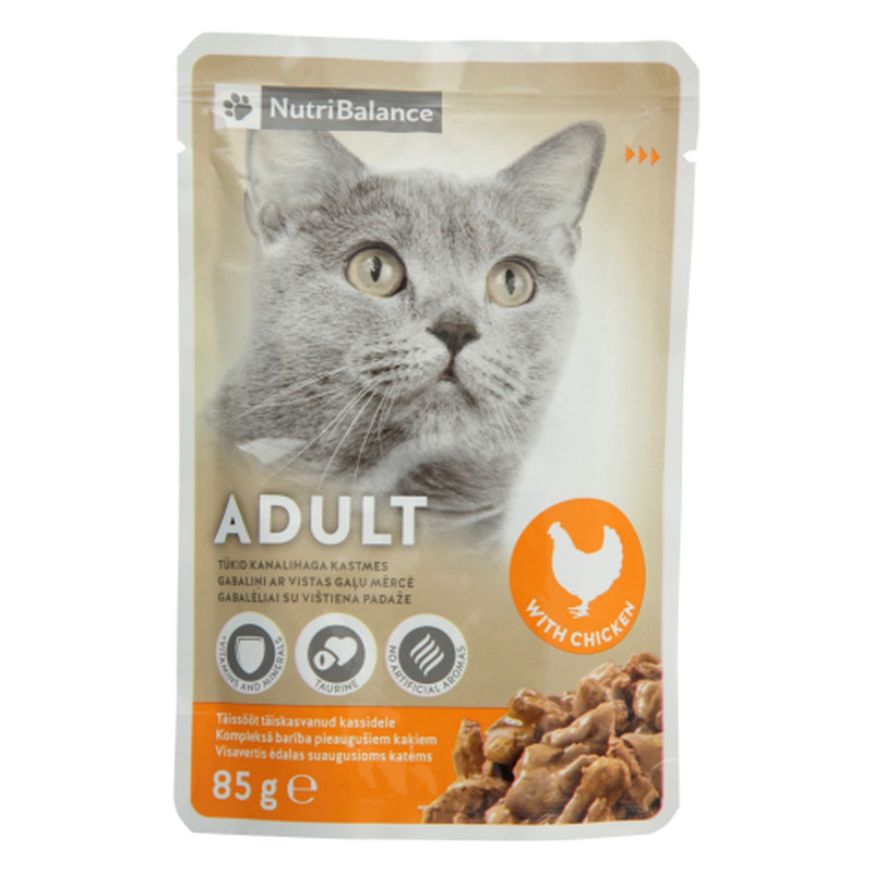 Täissööt täiskasvanud kassidele Nutribalance loomalihaga, linnulihaga 85g
