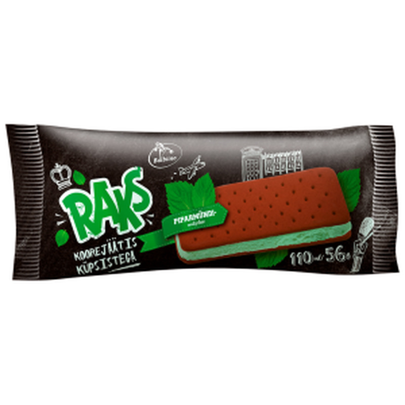 Piparmündi-koorejäätis küpsistega, RAKS, 56 g