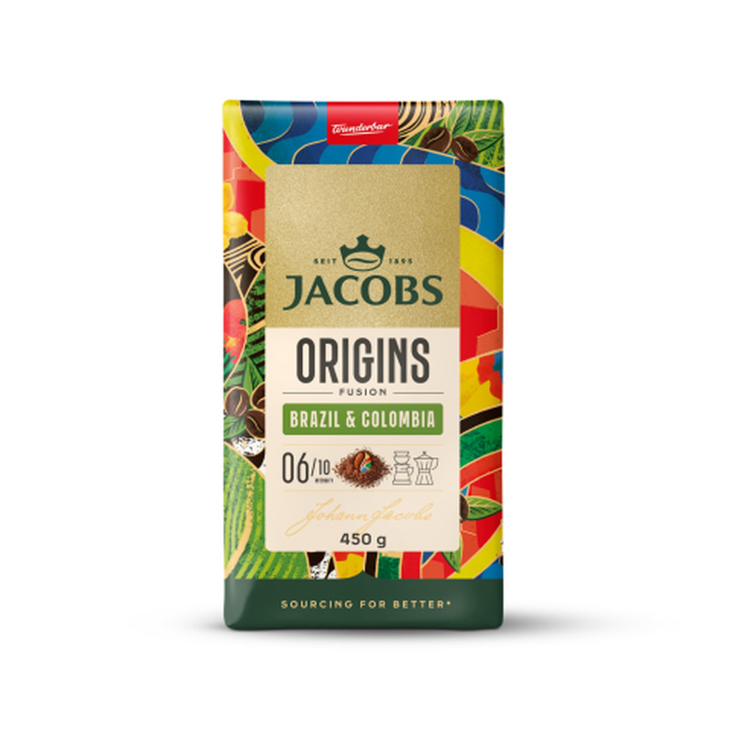 Jahvatatud kohv Jacobs Origins Brasiilia ja Colombia 450g