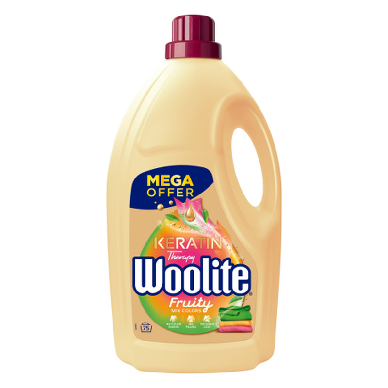 Vedel pesupesemisvahend Woolite Keratin Therapy Fruity värvilistele riietele keratiiniga 75pk 4,5l