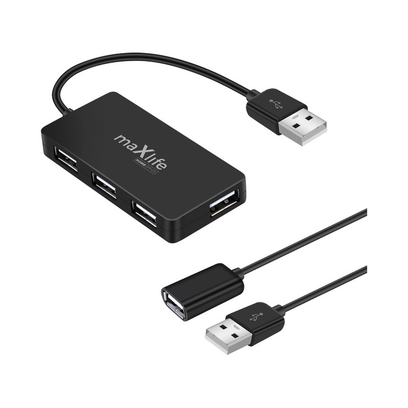 USB-jaotur 2.0, 4× USB, 0,15 m + kaabel 1,5 m, Maxlife, must