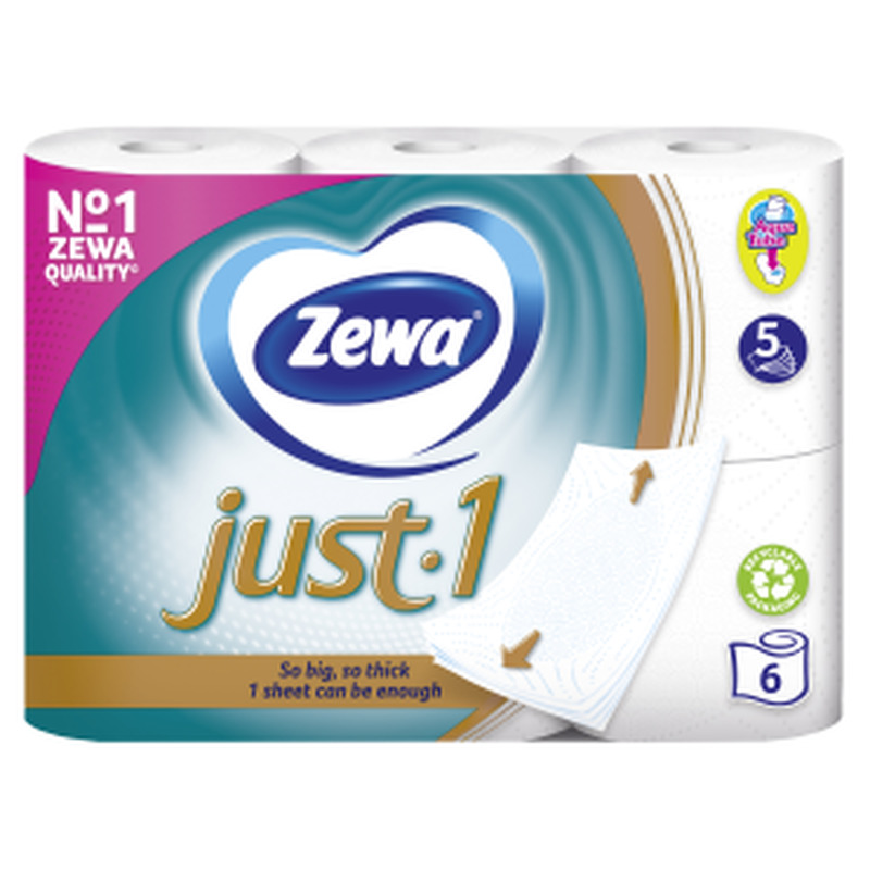 Tualettpaber Just1, 5-kihiline, ZEWA, 6 rl