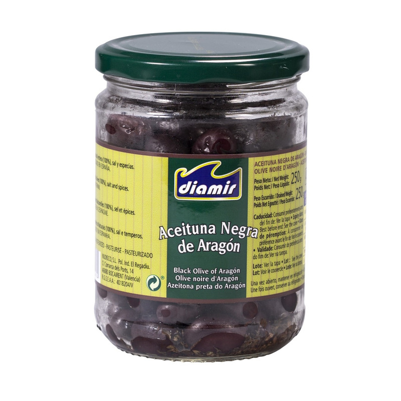 DIAMIR Mustad oliivid kuivmarinaadis 250g (klaas)