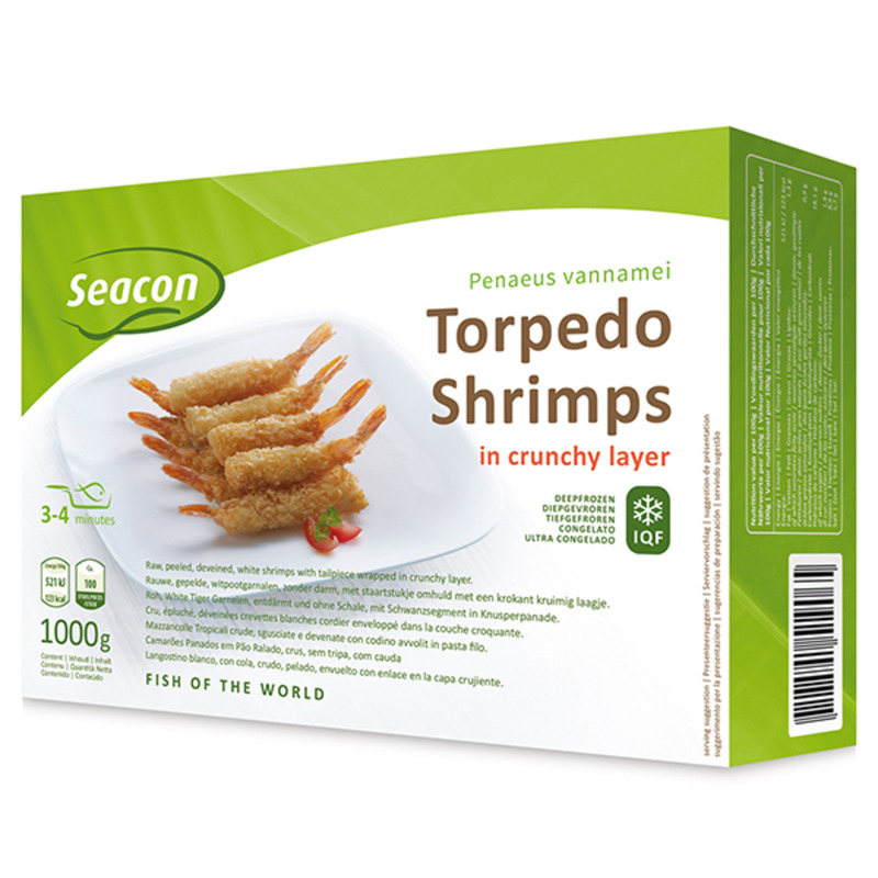 SEACON Vannamei krevetid Torpedo 41/50 filotaignas 1kg(külm.