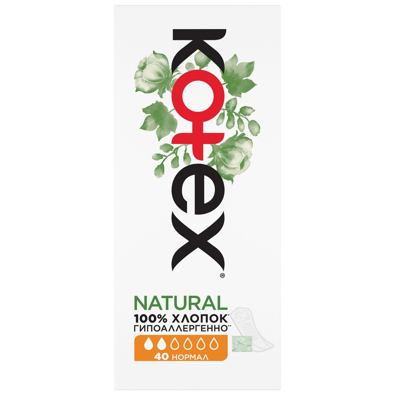 Pesukaitse Natural 100% Cotton Normal 40tk, KOTEX, 40 tk