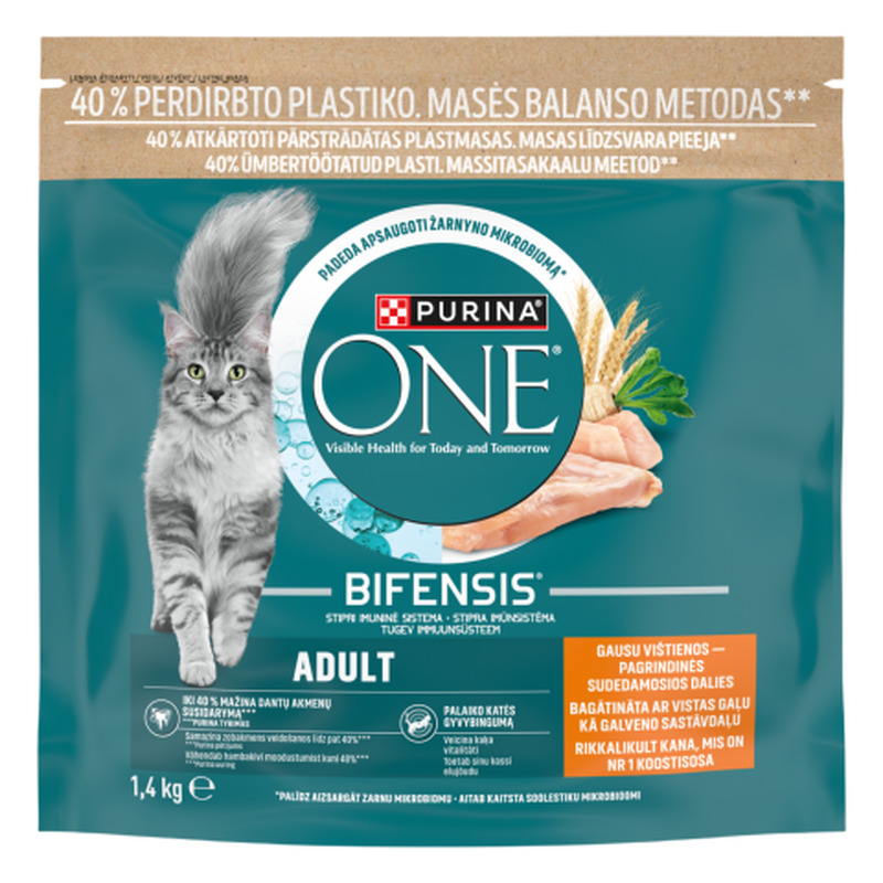 Täissööt täiskasvanud kassidele kanaga Purina One Adult 1,4kg