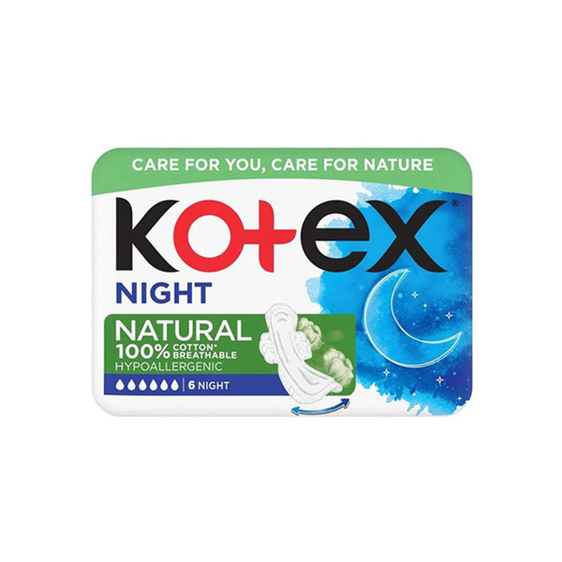 Hügieeniside Natural 100% Cotton Night, KOTEX, 6 tk