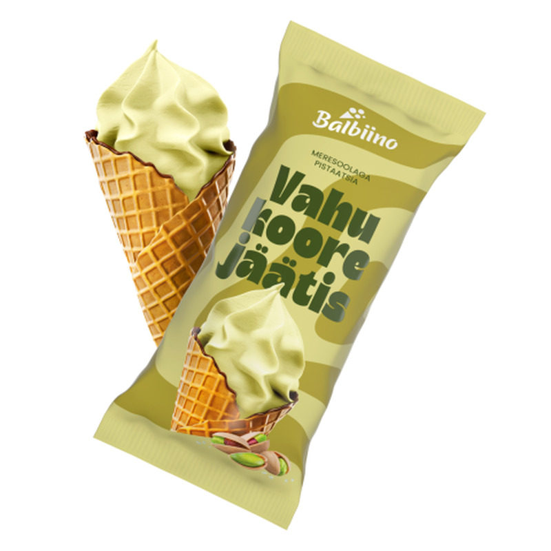 Pistaatsia-vahukoorejäätis meresoolaga vahvlikoonuses Balbiino 165ml/85g