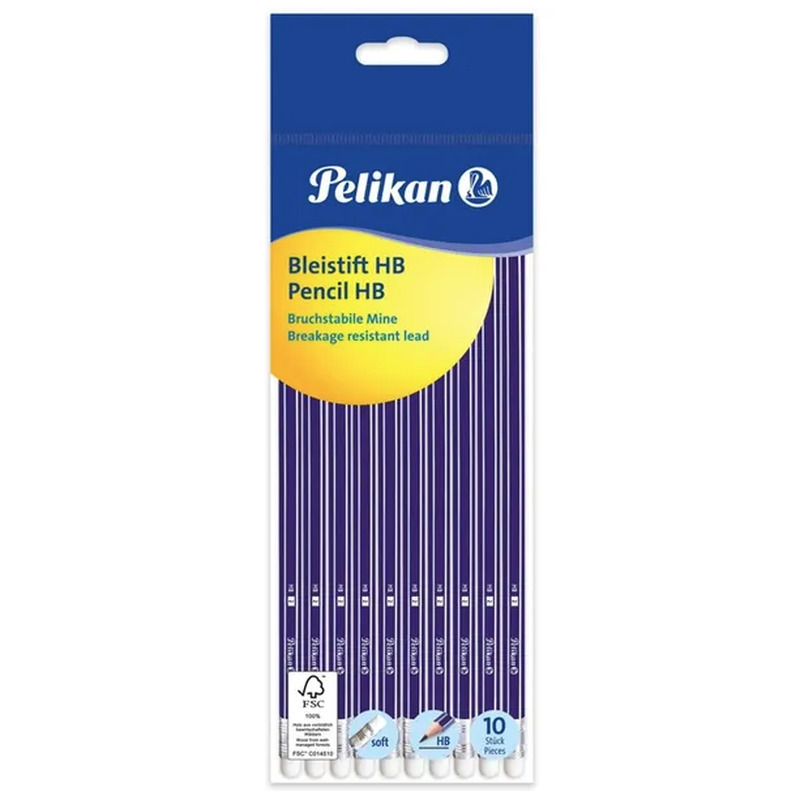 Harilik pliiats, HB, kustukummiga, PELIKAN, 10 tk