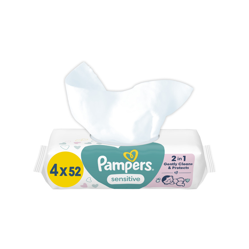 Pampers Sensitive Niisked Beebisalvrätid, 4 Pakki, 208 Salvrätti