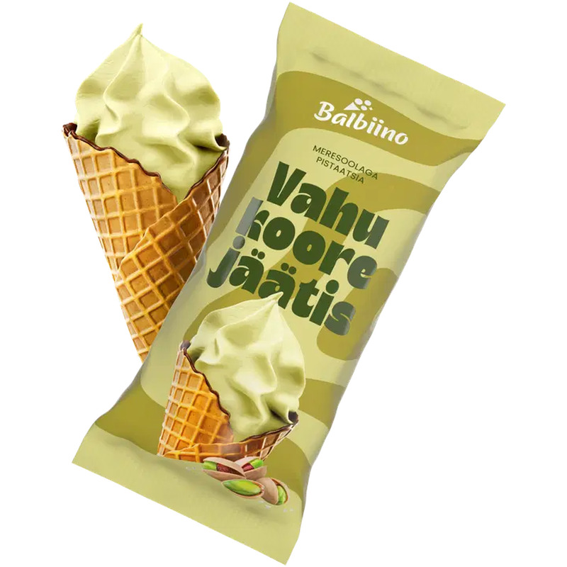 Pistaatsia-vahukoorejäätis meresoolaga vahvlikoonuses, BALBIINO, 85 g