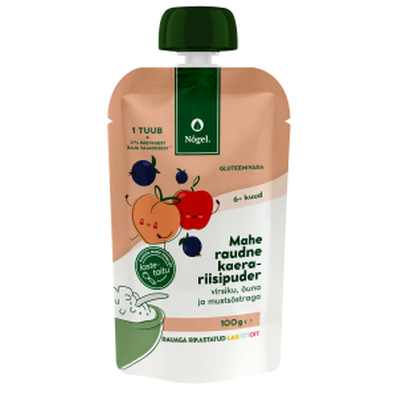 Nogel Mahe Raudne kaera-riisipuder virsiku, õuna ja mustsõstraga 6k, 100 g
