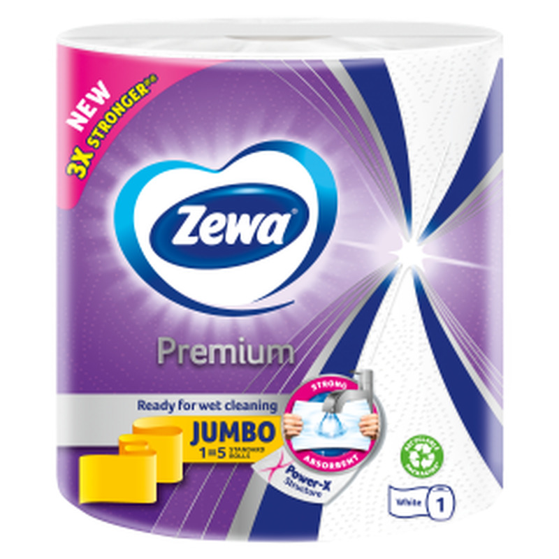 Majapidamispaber Premium Jumbo, 3-kihiline, ZEWA, 1 rl
