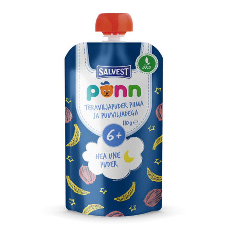Teraviljapuder piima ja puuviljadega Põnn öko 6k 110g
