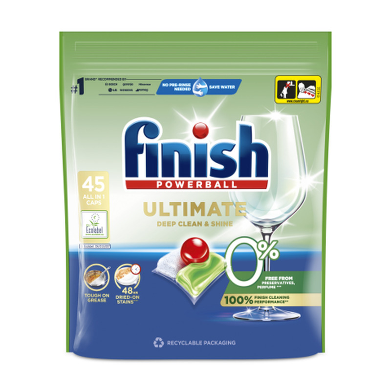 Nõudepesumasina pesuvahendi kapslid Finish Ultimate 0% 45 tk.