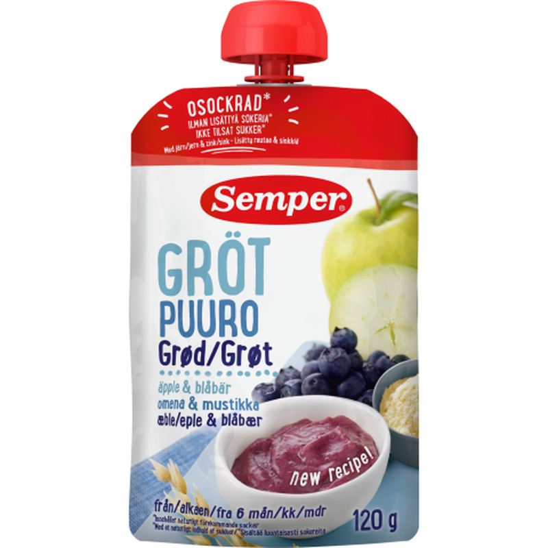 Kaerahelbepuder Semper mustikate ja õuntega al. 6 kuud 120g