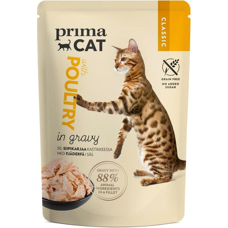 Kiisueine linnuliha kastmes, PRIMACAT, 85 g