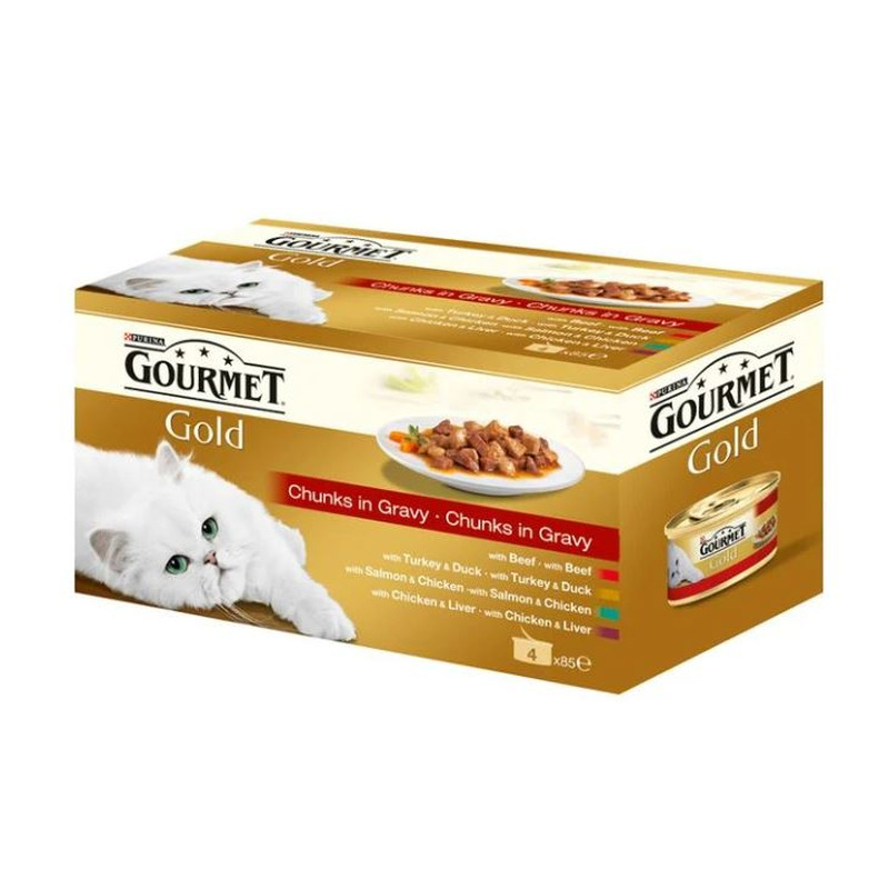 Kassikonserv tükkidega 4-pakk, GOURMET GOLD, 4x85 g