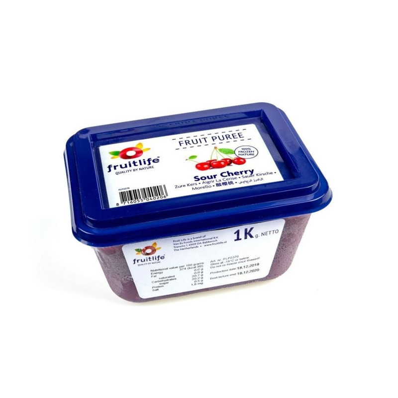FRUITLIFE Kirsi püree suhkruga 1kg (külmut.,plastkarbis)