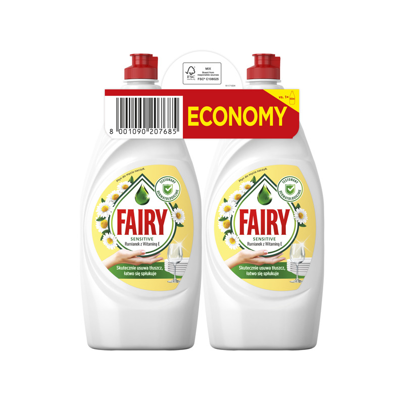 KAST 6 tk! Fairy Nõudepesuvedelik Sensitive Chamomile & Vitamin E 2 x 900 ml