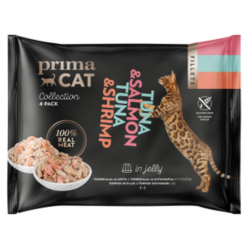 Kassieine tuunikala lõhe+tuunikala krevett tarrendis, PRIMACAT, 4x50 g