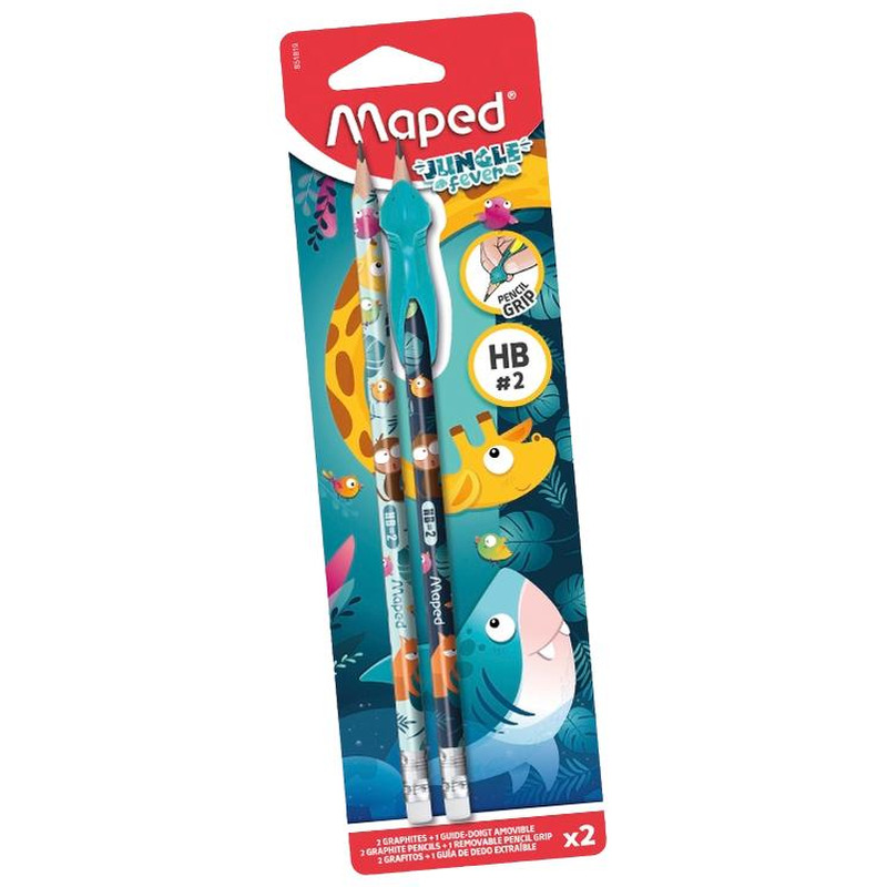 Harilik pliiats puiduvaba Jungle Fever kolmekandiline HB  2 tk kummiga, MAPED, 1kmpl