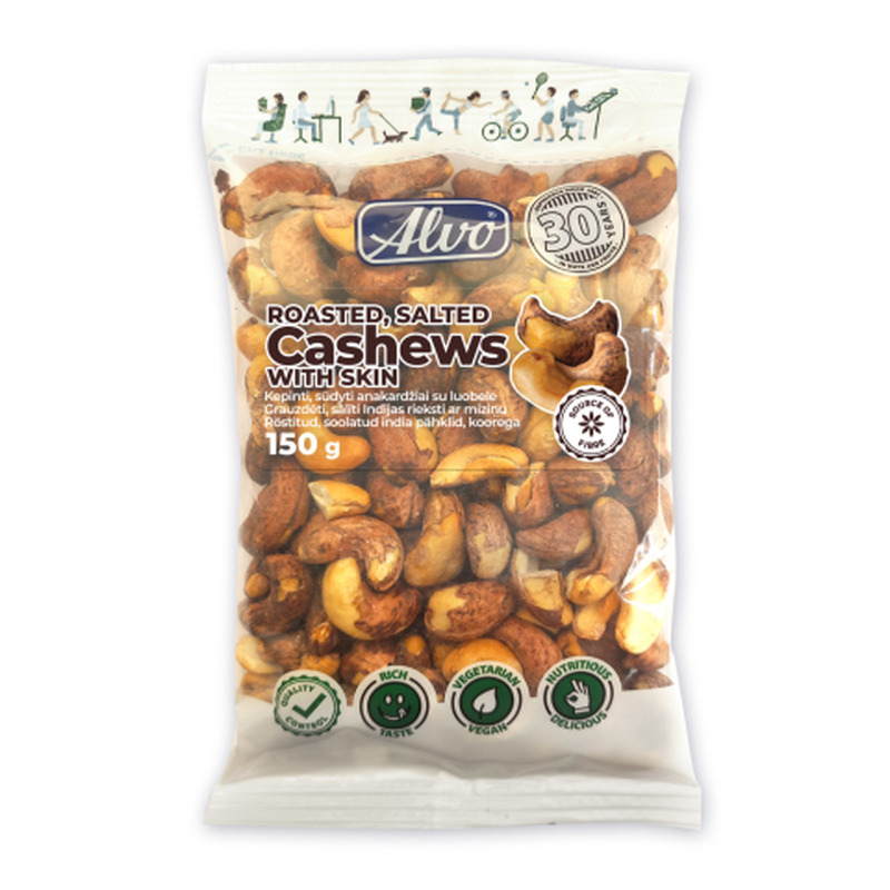 India pähklid röstitud, soolatud koorega Alvo 150g