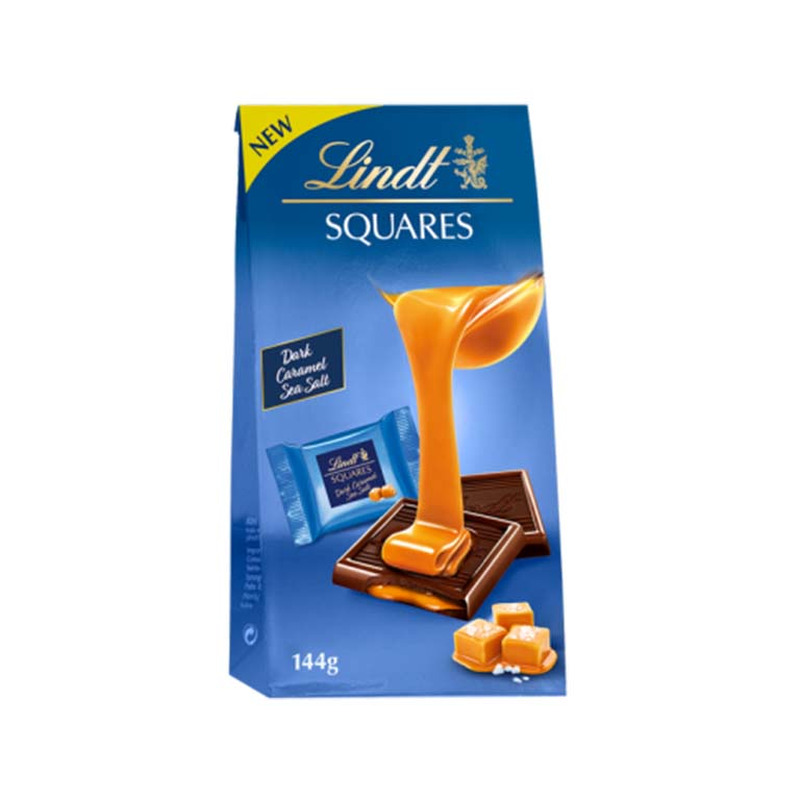 Tumeda šokolaadi ruudud soolakaramelliga, LINDT, 144 g