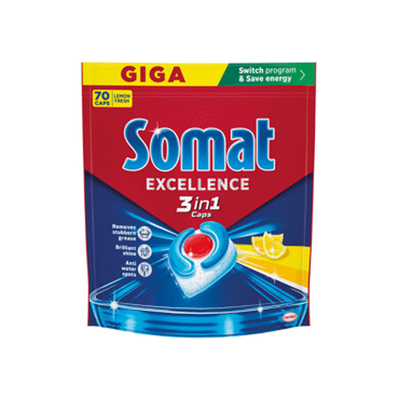 Kapslid SOMAT Excellence 3in1 Lemon 70tk