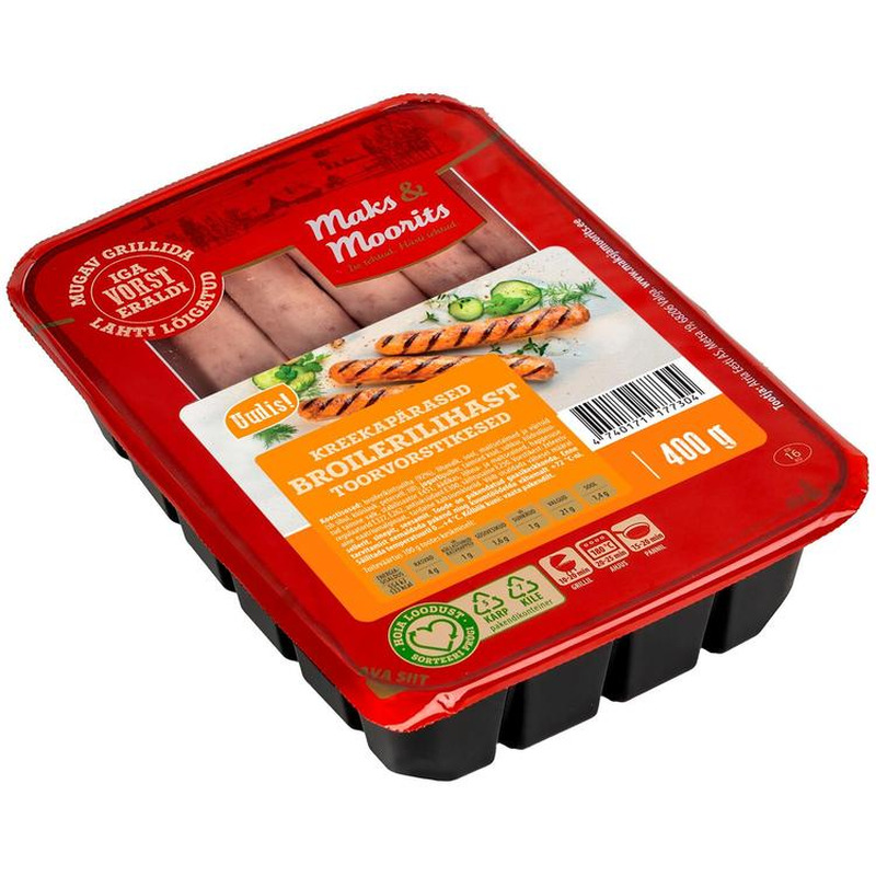 Kreekapärased broilerilihast toorvorstid, MAKS&MOORITS, 400 g