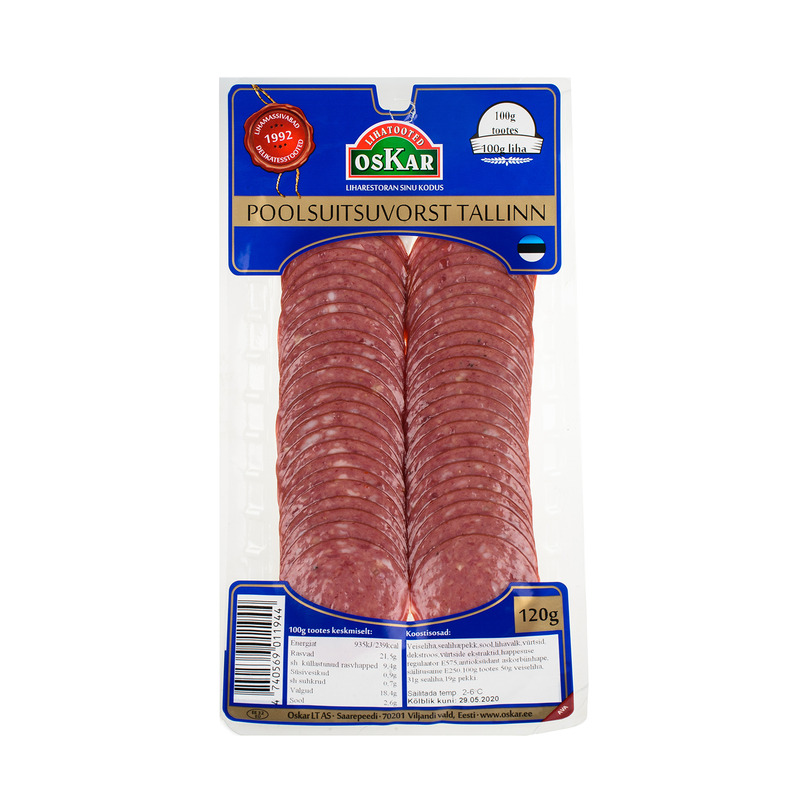 Poolsuitsuvorst Tallinn viilutatud, OSKAR, 120 g